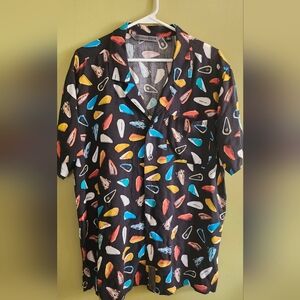 Harley Davidson Shirt Mens Large Black Fuel Tank‎  Slim Hawaiian Button Up Rayon